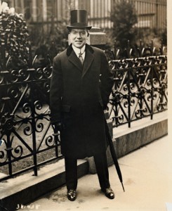 John D. Rockefeller, Jr. Posing in Overcoat and Top Hat Outdoors