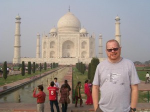 The author in front of the Taj Mahal.