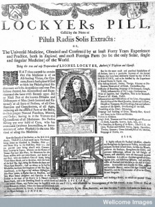 Broadsheet advertsing L.Lockyer's patent medicine. Image Credit: Wellcome Library.