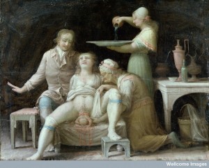 L0015387 A birth-scene. Oil painting by a French (?) painter, Åbo, Sw