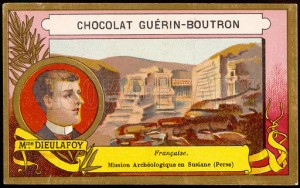 Jane Dieulafoy on the cover of a chocolate wrapper.