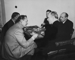 Nazi leaders Hermann Göring, Karl Dönitz, Walther Funk, Baldur von Schirach and Alfred Rosenberg dine during their war crimes trial.