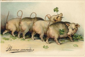 A French New Year’s Eve Postcard (see Michael Garvel’s excellent article on French pig postcards here)