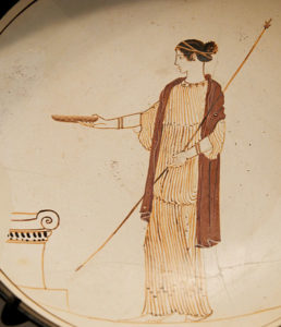 Goddess pouring libation: kylix, attributed to the Villa Giulia Painter (Marie-Lan Nguyen (2011)) [CC BY 2.5 (http://creativecommons.org/licenses/by/2.5)]via Wikimedia Commons